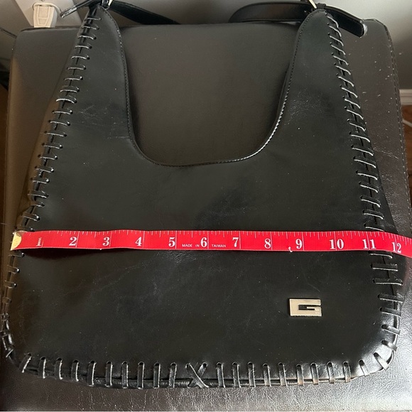 Heys Vintage ‘G Bag’ Hobo Style Black Leather Shoulder Bag Woven Seam Detail - Picture 12 of 17